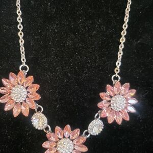 Source Unknown Pink and Silver Floral Necklace